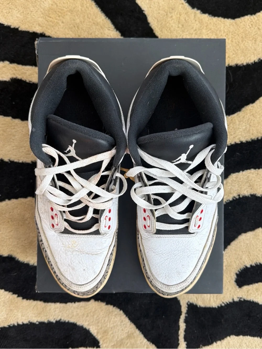 Jordan White Black with Red Eyelet Accents Retro Sneakers